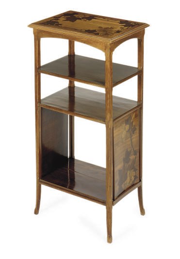 A FRENCH MAHOGANY AND MARQUETRY ETAGERE,