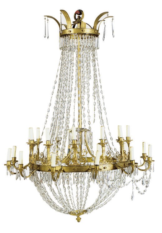 A FRENCH GILT-BRONZE AND CUT-GLASS TWENTY-FOUR LIGHT CHANDELIER,