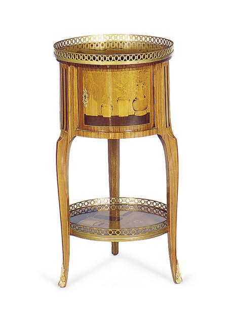 A TULIPWOOD, SYCAMORE, AMARANTH AND MARQUETRY SIDE TABLE,