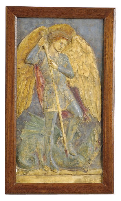 A CONTINENTAL POLYCHROME-PAINTED PLASTER FIGURE OF A SAINT,