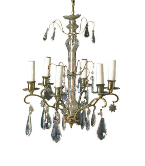A LOUIS XV STYLE GILT-METAL AND CUT-GLASS SIX-LIGHT CHANDELIER,