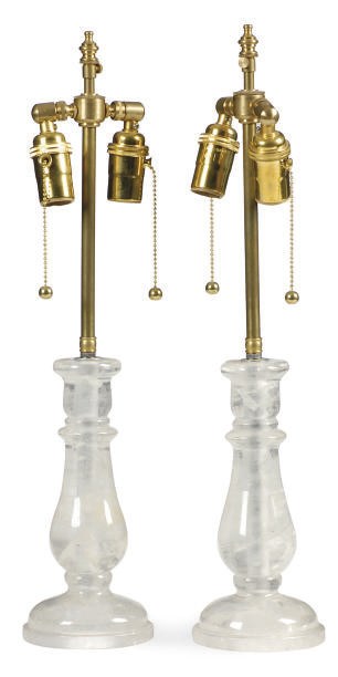 A PAIR OF ROCK CRYSTAL BALUSTER-FORM TABLE LAMPS,