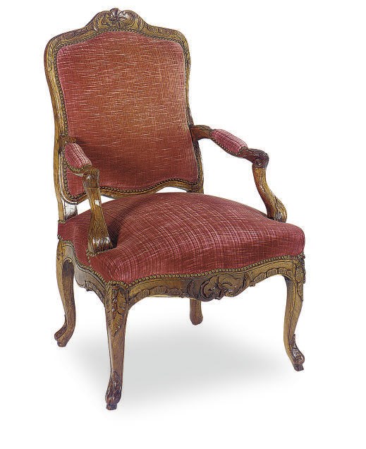 A LOUIS XV WALNUT AND UPHOLSTERED FAUTEUIL,