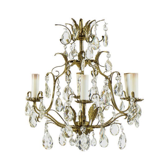 A BRASS AND CUT-GLASS SIX-LIGHT CHANDELIER,