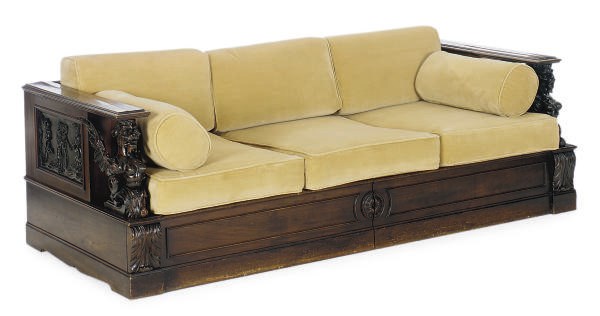 A RENAISSANCE REVIVAL WALNUT SOFA,