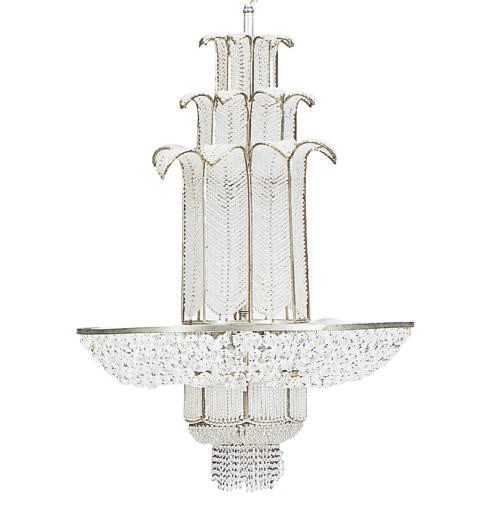 A STEEL, CUT-GLASS AND BEADED CHANDELIER,