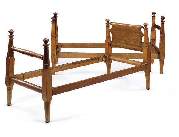 A PAIR OF PAINTED PINE AND BIRCH TWIN BEDSTEADS