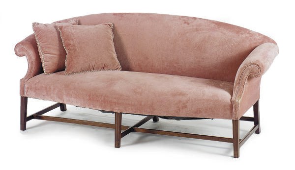 AN ENGLISH MAHOGANY AND UPHOLSTERED SOFA,