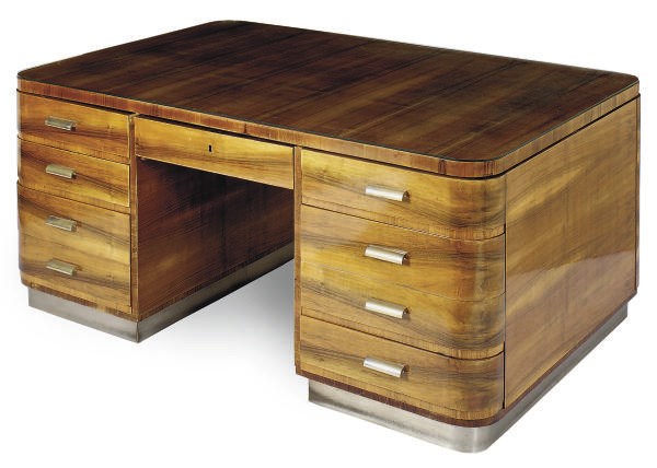 A FRENCH ART DECO WALNUT PARTNER'S DESK,