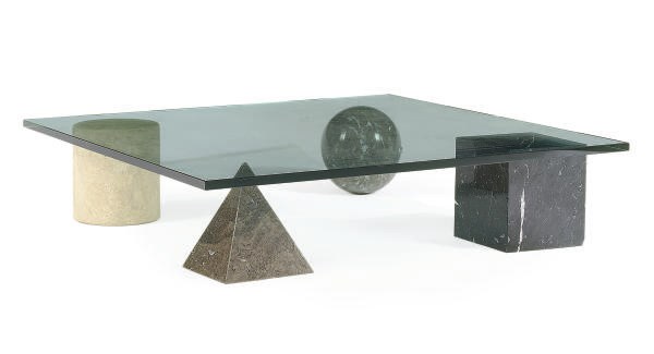 A CONTEMPORARY GLASS AND MARBLE LOW TABLE,