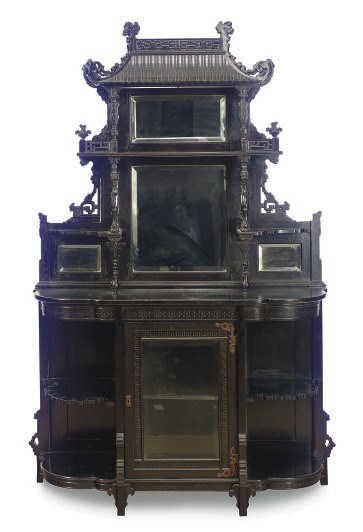 A VICTORIAN EBONIZED AND MIRRORED SIDE CABINET,