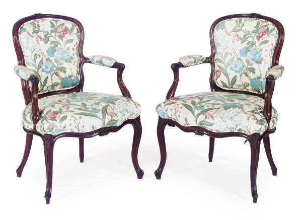 A PAIR OF FRENCH STAINED BEECH FAUTEUILS,