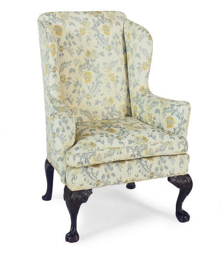A GEORGE II MAHOGANY WINGBACK ARMCHAIR,