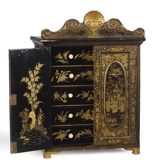 A CHINESE EXPORT BLACK AND GILT-LACQUERED TABLE-CABINET**,