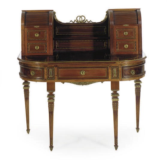 A GILT-BRONZE MOUNTED MAHOGANY BUREAU,
