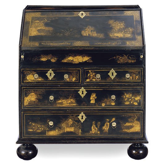 A GEORGE I GREEN AND GILT-JAPANNED BUREAU,