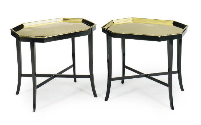 A PAIR OF BRASS SERVING TRAYS,