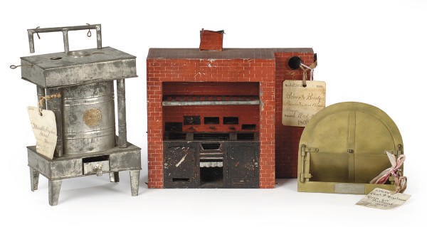 TWELVE PATENT MODELS OF STOVES AND HEATING DEVICES,