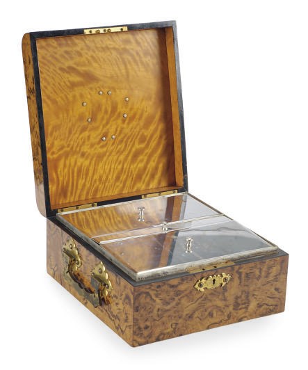 A VICTORIAN GILT-BRONZE MOUNTED BURLWOOD AND GRAINED HUMIDOR,
