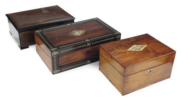 A VICTORIAN MOTHER-OF-PEARL INLAID ROSEWOOD AND EBONY LAP DESK**,