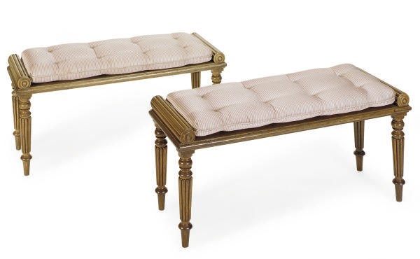 A PAIR OF VICTORIAN OAK HALL BENCHES,