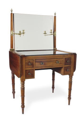 A LATE REGENCY MAHOGANY AND STRING-INLAID DRESSING TABLE,
