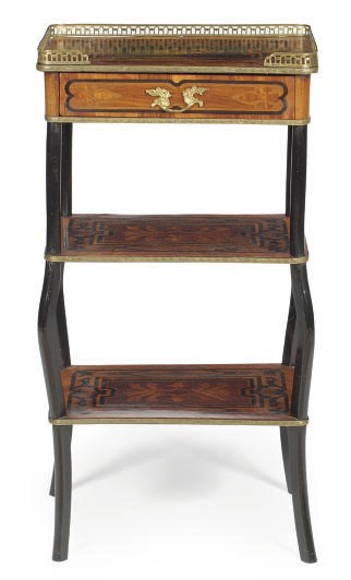 A FRENCH KINGWOOD, PART-EBONZED AND MARQUETRY SIDE TABLE**,