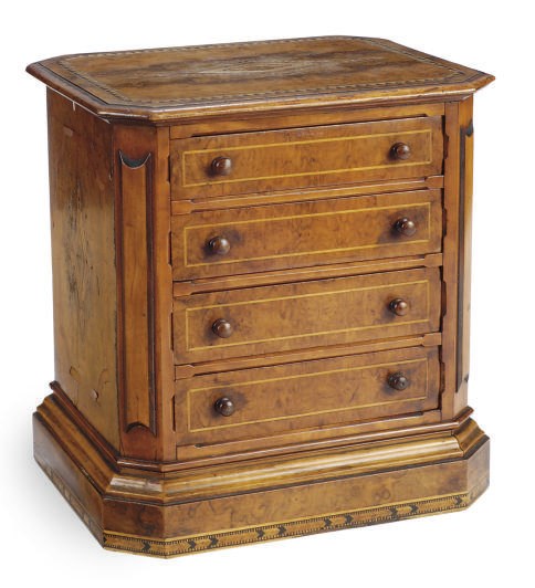 A VICTORIAN WALNUT AND PARQUETRY TABLE CHEST,