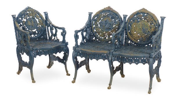 A SET OF VICTORIAN CAST-IRON 'FOUR SEASONS' SEAT FURNITURE,