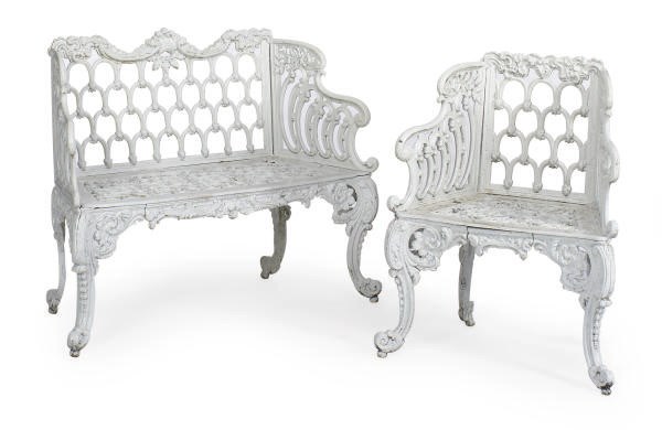A SUITE OF VICTORIAN WHITE-PAINTED CAST IRON SEATING,