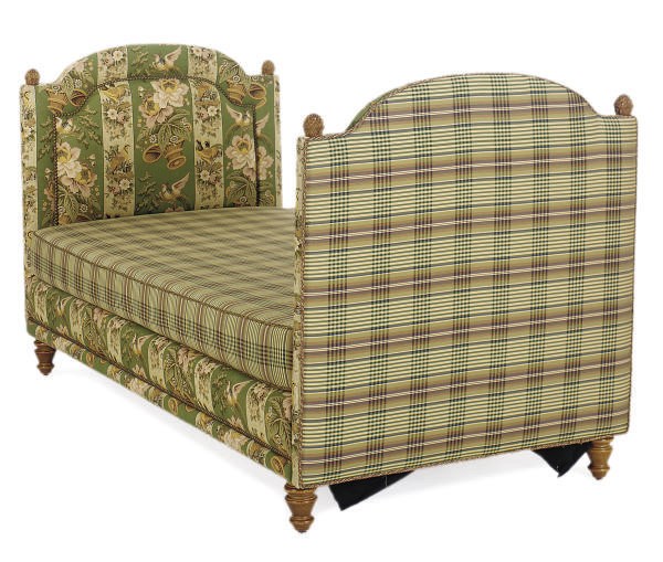 A PAIR OF STAINED WOOD AND UPHOLSTERED DAYBEDS,