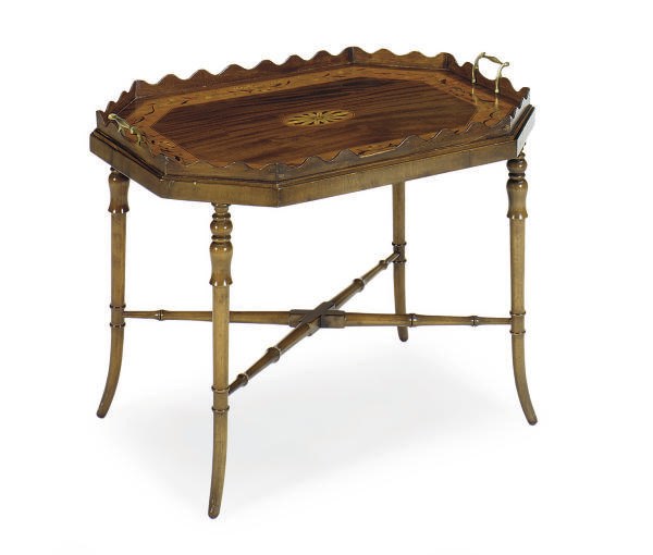 AN EDWARDIAN INLAID MAHOGANY TRAY-TOP TABLE,