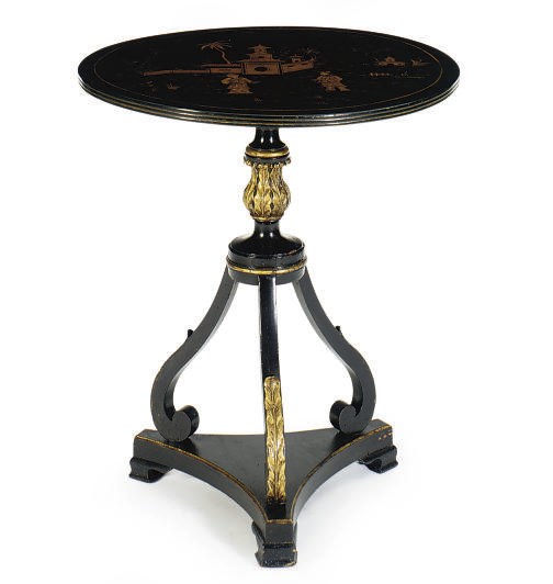 A VICTORIAN BLACK AND GILT-JAPANNED CIRCULAR SIDE TABLE,