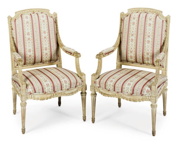 A PAIR OF FRENCH GREY-PAINTED BEECHWOOD FAUTEUILS,