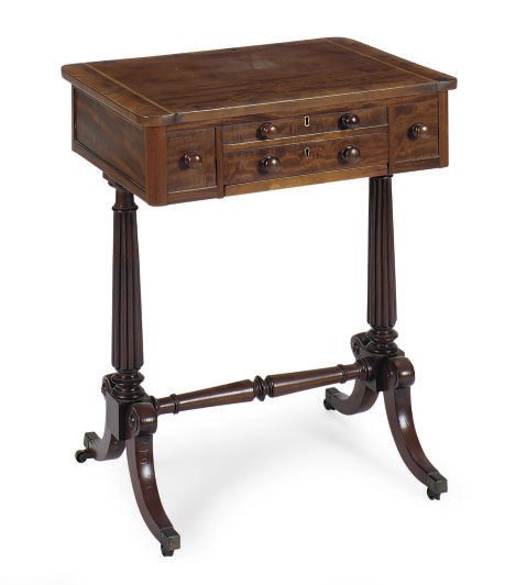 A LATE REGENCY MAHOGANY AND ROSEWOOD-BANDED WORK TABLE**,