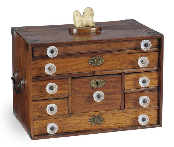 A CHINESE METAL-MOUNTED HARDWOOD TABLE CABINET,