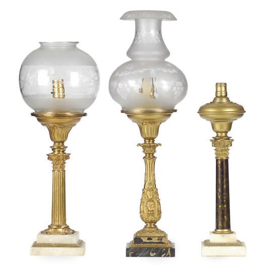 THREE CLASSICAL FLUID LAMPS,