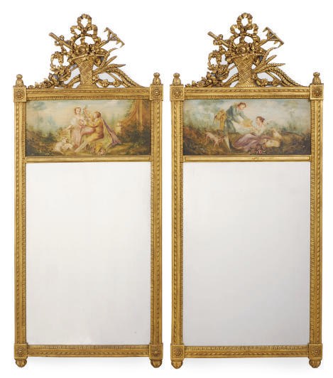 A PAIR OF FRENCH GILTWOOD TRUMEAU MIRRORS,