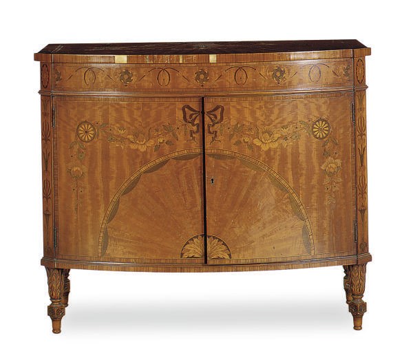AN ENGLISH SATINWOOD AND MARQUETRY SIDE CABINET,