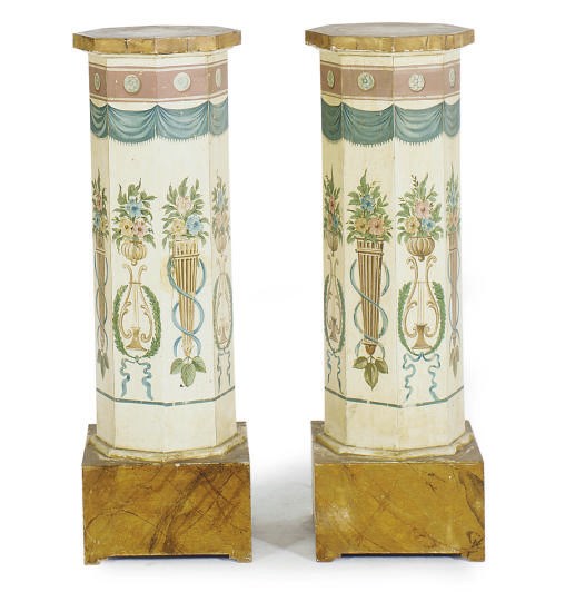 A PAIR OF POLYCHROME-PAINTED PEDESTALS,