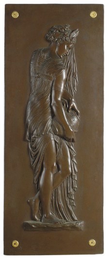 A PATINATED AND GILT-BRONZE ELECTROTYPE PLAQUE OF A MAIDEN,