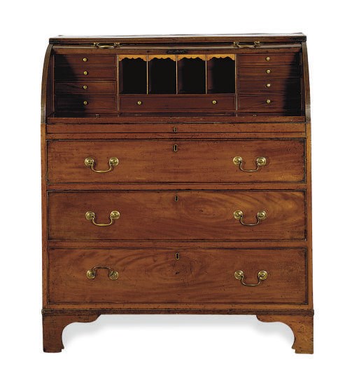 A GEORGE III MAHOGANY CYLINDER DESK,