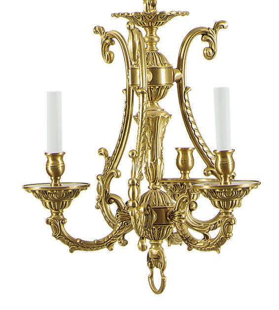 A GILT-METAL AND BRASS THREE-LIGHT CHANDELIER,