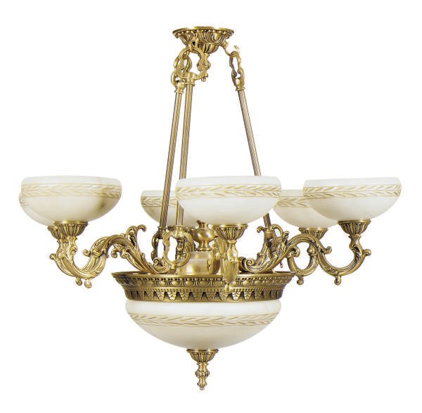 A GILT-METAL AND ALABASTER SIX-LIGHT CHANDELIER,