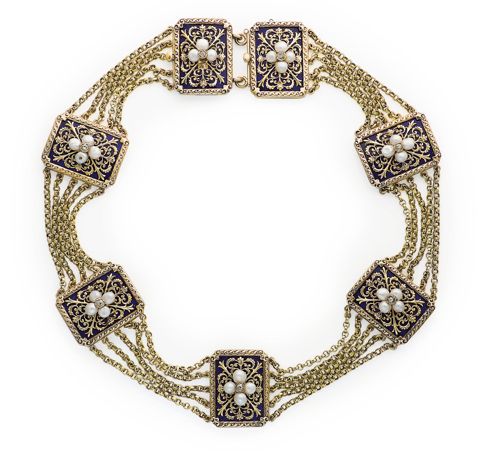 COLLIER DIAMANTS, PERLES ET EMAIL, PAR JULES WIESE