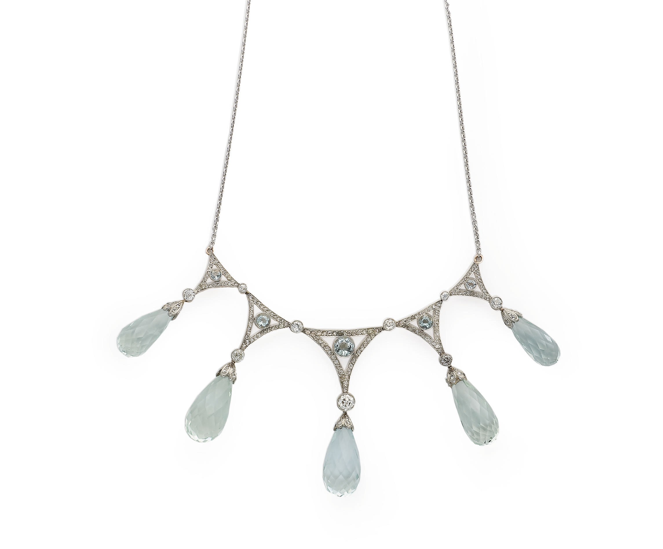 COLLIER BELLE EPOQUE AIGUES-MARINES ET DIAMANTS