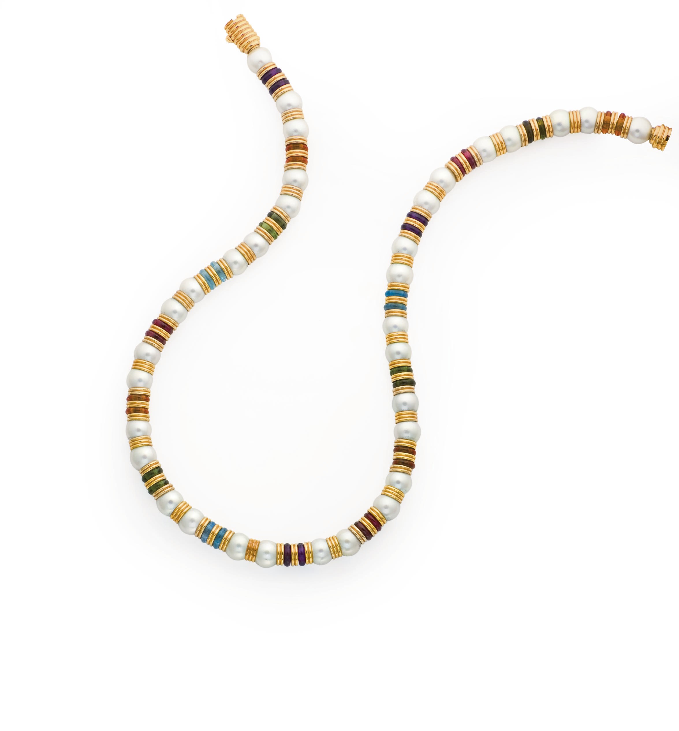 COLLIER PERLES DE CULTURE, TOURMALINES, AIGUES-MARINES, CITRINES, AMETHYSTES ET PERIDOTS, PAR CHOPARD