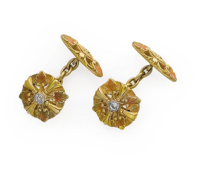 PAIRE DE BOUTONS DE MANCHETTE EMAIL ET DIAMANTS