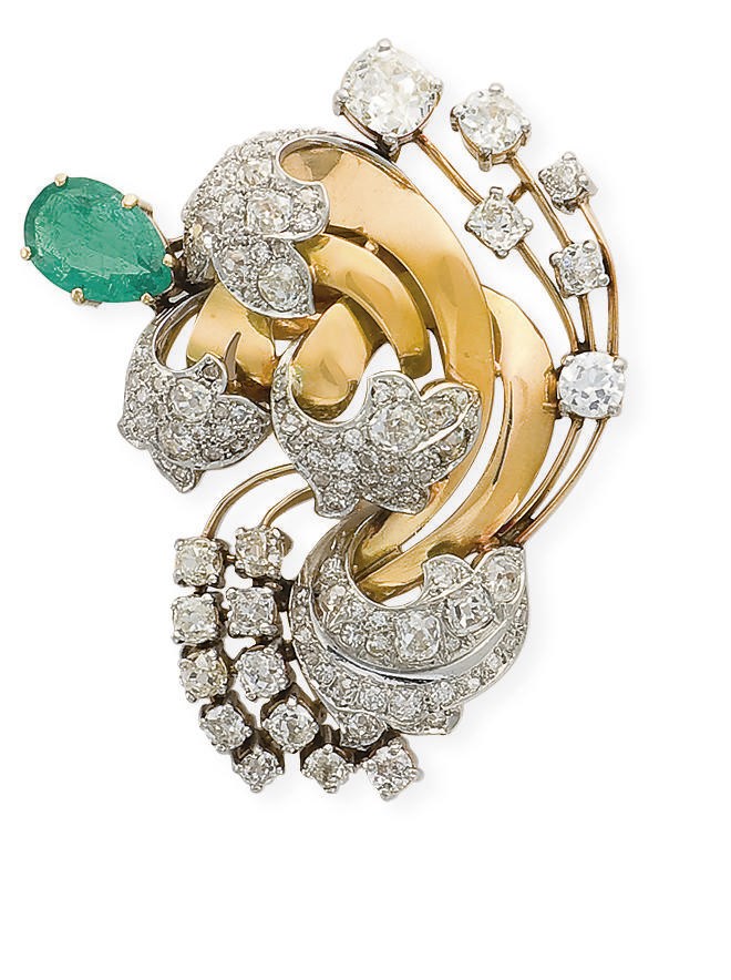BROCHE EMERAUDE ET DIAMANTS, PAR VENTRELLA
