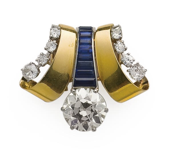 BROCHE RETRO SAPHIRS ET DIAMANTS, PAR VAN CLEEF & ARPELS